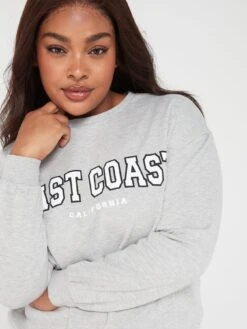 V By Very Curve Crew Neck Graphic Print Sweatshirt - Grey -RIVE IS Clothing Shop VM980 SQ4 0000000005 GREY MDd