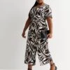 New Look Curves Black Abstract Print Wide Leg Crop Jumpsuit - Print 2 New Look Curves Black Abstract Print Wide Leg Crop Jumpsuit - Print -RIVE IS Clothing Shop VM9CU SQ1 0000000270 PRINT MDf