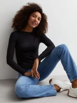 New Look Black Ribbed Frill Long Sleeve Top -RIVE IS Clothing Shop VM9DM SQ3 0000000004 BLACK MDo