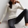 New Look Cream Ribbed Frill Long Sleeve Top