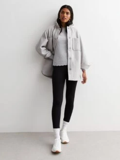 New Look Grey Ribbed Frill Long Sleeve T-Shirt -RIVE IS Clothing Shop VM9DO SQ3 0000000005 GREY MDo