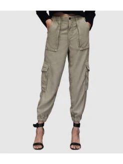 AllSaints Frieda Tencel Trousers - Washed Olive Green -RIVE IS Clothing Shop VM9TV SQ5 0000000047 GREEN SLd