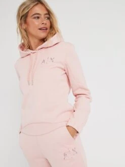 Armani Exchange Embellished Logo Hoodie - Pink