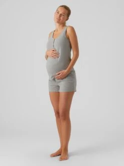 Mamalicious Maternity Helene Jersey Pyjama Short Set - Grey -RIVE IS Clothing Shop VMCS4 SQ3 0000000005 GREY MDo