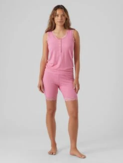 Mamalicious Maternity Lotus Lace Trim Pyjama Short Set - Pink -RIVE IS Clothing Shop VMCS5 SQ3 0000000063 PINK MDo