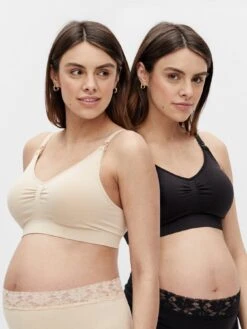 Mamalicious Maternity Ilja Nursing Bra 2-Pack - Black/Beige