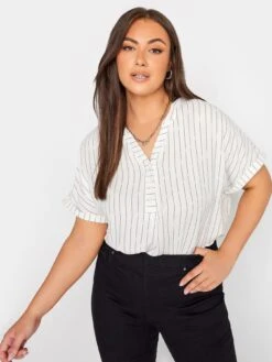 Yours Short Sleeve Half Placket Blouse White Stripe -RIVE IS Clothing Shop VMEPZ SQ4 0000000013 WHITE MDd