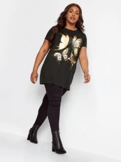 Yours Embellished And Foil Glitter Printed T-Shirt - Black -RIVE IS Clothing Shop VMEQ3 SQ3 0000000004 BLACK MDo