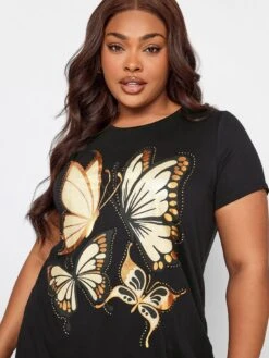 Yours Embellished And Foil Glitter Printed T-Shirt - Black -RIVE IS Clothing Shop VMEQ3 SQ4 0000000004 BLACK MDd