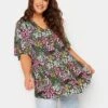 Yours Ditsy Flower Pleat Angel Sleeve Swing Top -RIVE IS Clothing Shop VMEQJ SQ1 0000000004 BLACK MDf