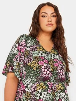 Yours Ditsy Flower Pleat Angel Sleeve Swing Top -RIVE IS Clothing Shop VMEQJ SQ4 0000000004 BLACK MDd