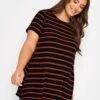 Yours Rib Swing T-Shirt Black/Rust Marl Stripe