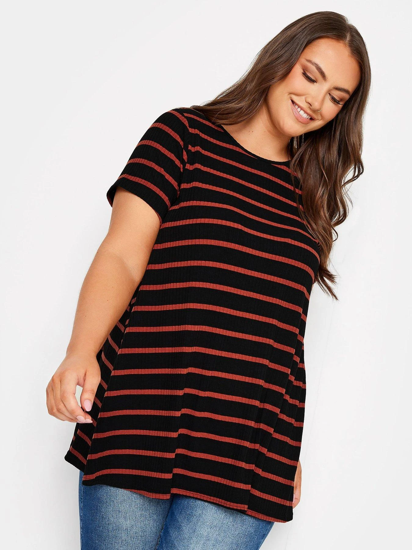 Yours Rib Swing T-Shirt Black/Rust Marl Stripe 3 Yours Rib Swing T-Shirt Black/Rust Marl Stripe