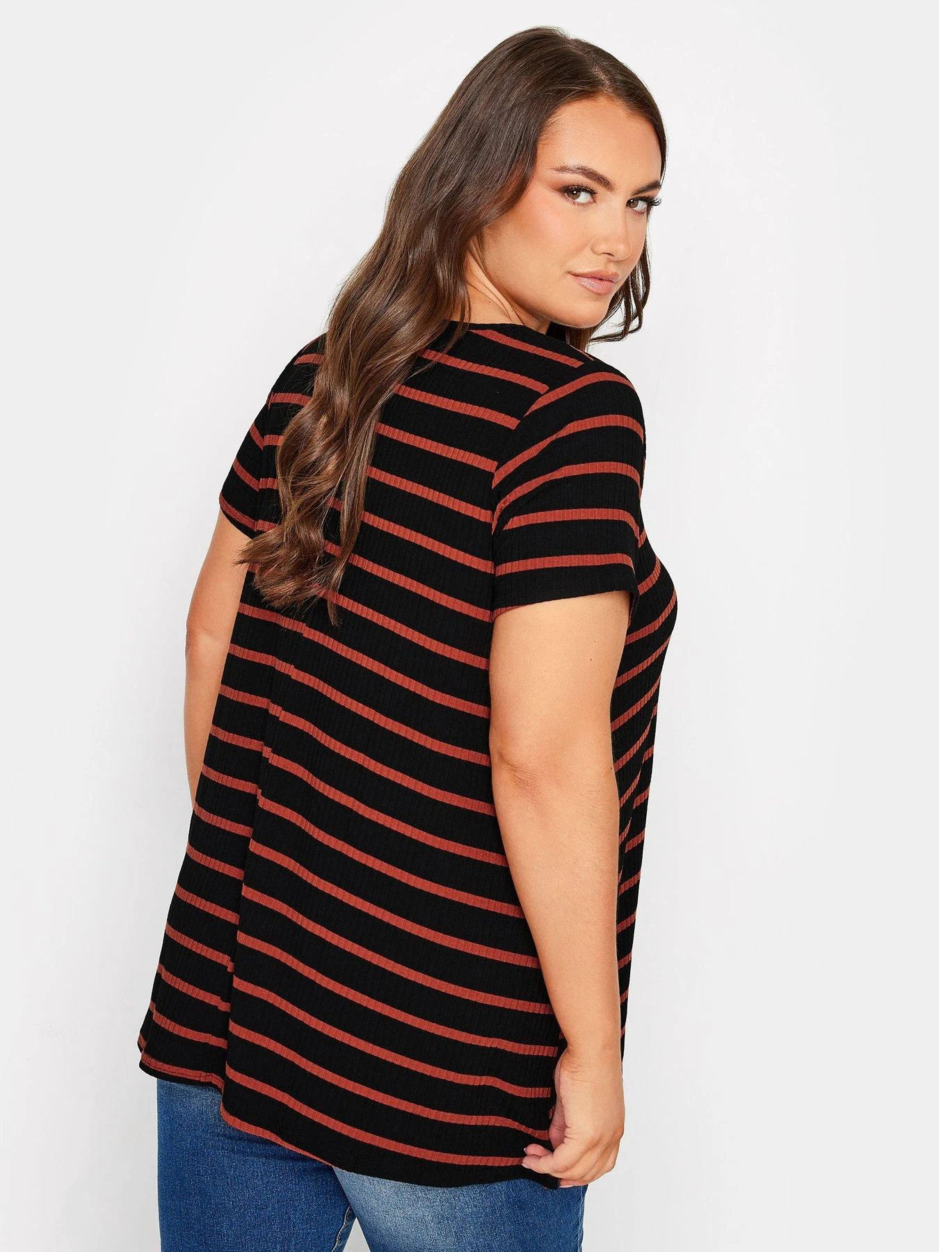 Yours Rib Swing T-Shirt Black/Rust Marl Stripe 4 Yours Rib Swing T-Shirt Black/Rust Marl Stripe - Image 2