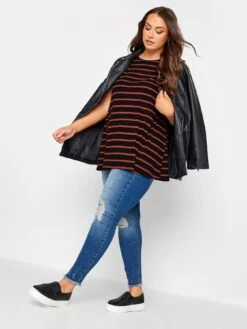 Yours Rib Swing T-Shirt Black/Rust Marl Stripe 7 Yours Rib Swing T-Shirt Black/Rust Marl Stripe -RIVE IS Clothing Shop VMESA SQ3 0000000004 BLACK MDo