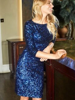 Sosandar Sapphire Blue Sequin Stretch Shift Dress -RIVE IS Clothing Shop VMKJY SQ3 0000000020 BLUE MDo