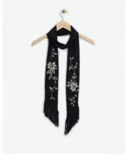 Mint Velvet Black Embroidered Skinny Scarf