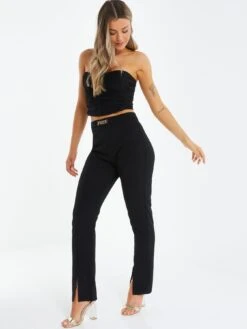 Quiz Black Split Hem Trousers -RIVE IS Clothing Shop VMLV3 SQ3 0000000004 BLACK MDo