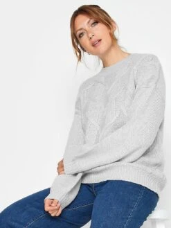 Long Tall Sally Grey Chunky Cable Knit Jumper