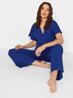 Long Tall Sally Short Sleeve Wide Leg Jumpsuit - Blue