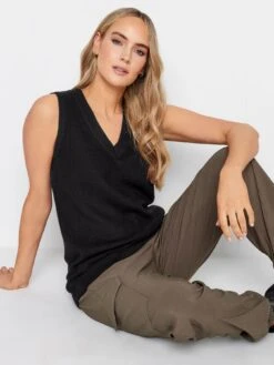 Long Tall Sally Black V Neck Knitted Vest -RIVE IS Clothing Shop VMQJY SQ4 0000000004 BLACK MDd