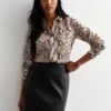 New Look Brown Snake Print Long Sleeve Shirt