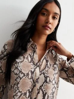 New Look Brown Snake Print Long Sleeve Shirt -RIVE IS Clothing Shop VMZSE SQ5 0000000270 PRINT MDd1