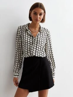 New Look White Spot Long Sleeve Shirt