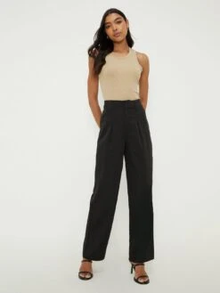 Dorothy Perkins Pleated Front Straight Leg Trouser - Black -RIVE IS Clothing Shop VN7DL SQ3 0000000004 BLACK MDo