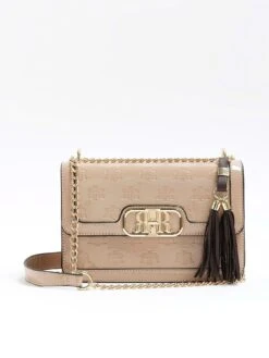 River Island PU Embossed Lock Satchel - Nude