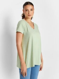 Long Tall Sally Sage Rib V Neck Swing Top