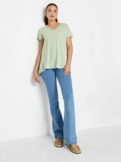 Long Tall Sally Sage Rib V Neck Swing Top -RIVE IS Clothing Shop VNHQH SQ3 0000000047 GREEN MDo
