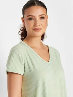 Long Tall Sally Sage Rib V Neck Swing Top -RIVE IS Clothing Shop VNHQH SQ4 0000000047 GREEN MDd