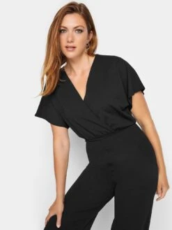 Long Tall Sally Black Short Sleeve Wide Leg Jumpsuit -RIVE IS Clothing Shop VNHQK SQ4 0000000004 BLACK MDd