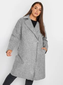 Yours Boucle Biker Coat Grey