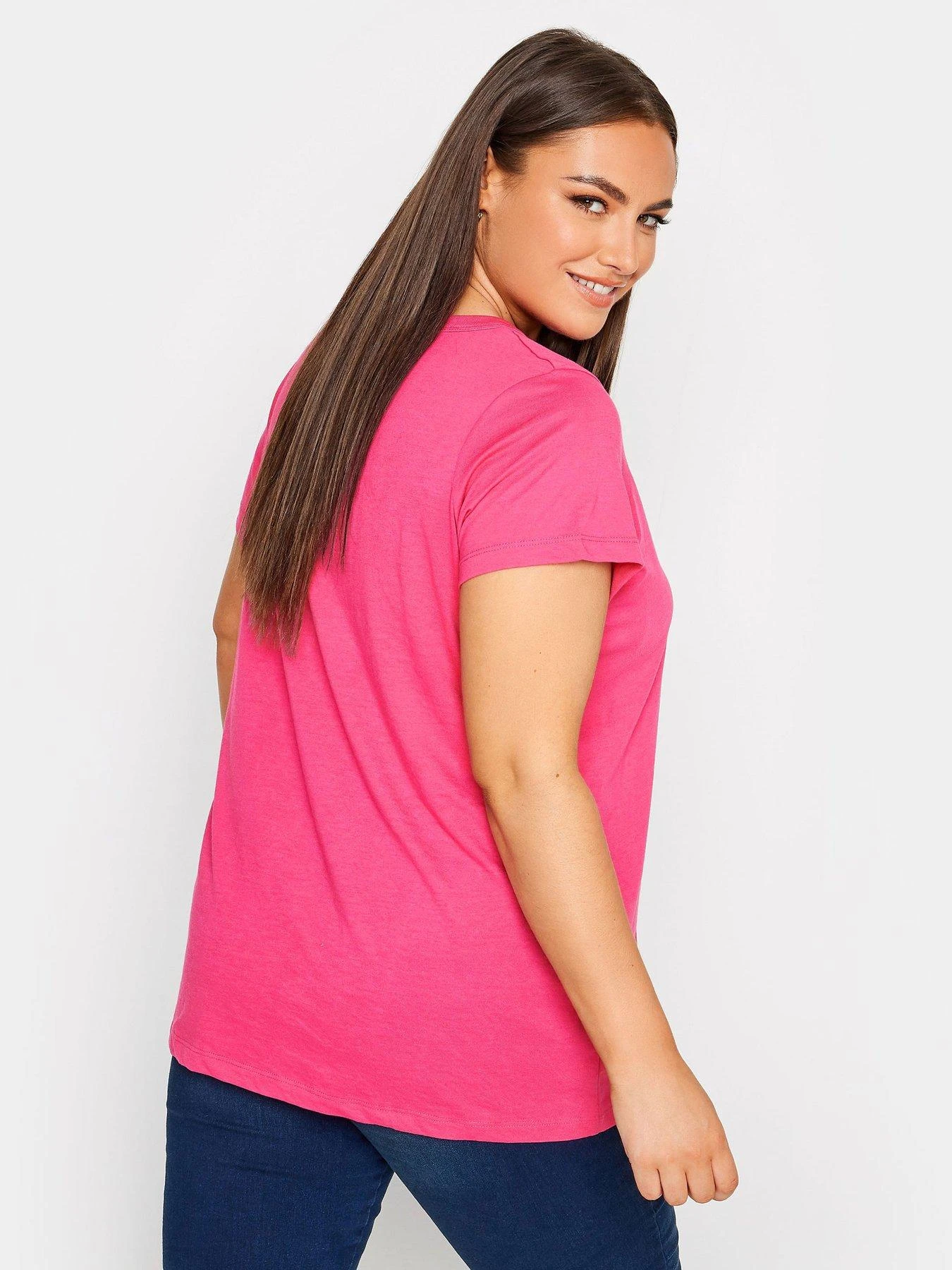 Yours Core Basic Ss T-shirt 3 Pack Denim Marl/hot Pink/green 4 Yours Core Basic Ss T-shirt 3 Pack Denim Marl/hot Pink/green - Image 2