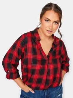 Yours Viscose Overhead Check Shirt Red Check
