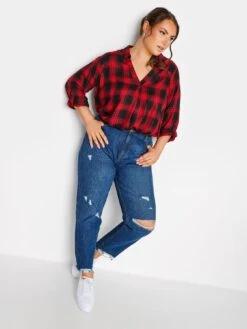 Yours Viscose Overhead Check Shirt Red Check -RIVE IS Clothing Shop VNKR9 SQ3 0000000017 RED MDo