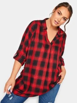 Yours Viscose Overhead Check Shirt Red Check -RIVE IS Clothing Shop VNKR9 SQ4 0000000017 RED MDd