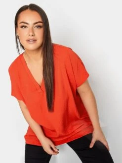 Yours Textured V Front Top Tomato Red -RIVE IS Clothing Shop VNKS1 SQ3 0000000017 RED MDo