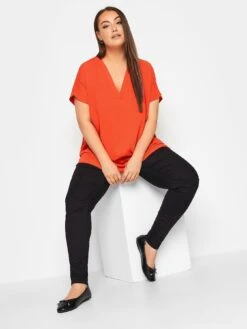 Yours Textured V Front Top Tomato Red -RIVE IS Clothing Shop VNKS1 SQ4 0000000017 RED MDd