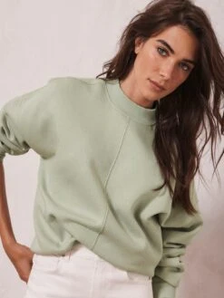 Mint Velvet Sage Seamed Detail Sweatshirt -RIVE IS Clothing Shop VNMHT SQ4 0000000047 GREEN MDd