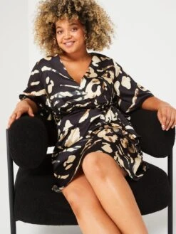 V By Very Curve Fluted Sleeve Abstract Animal Mini Dress - Multi -RIVE IS Clothing Shop VNQW1 SQ4 0000000029 MULTI MDd