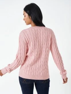 Crew Clothing Chunky Heritage Cable V Neck Jumper - Pink -RIVE IS Clothing Shop VNT6K SQ2 0000000063 PINK MDb