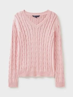 Crew Clothing Chunky Heritage Cable V Neck Jumper - Pink -RIVE IS Clothing Shop VNT6K SQ4 0000000063 PINK MDd