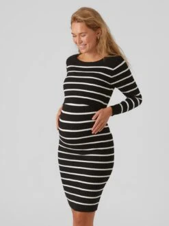 Mamalicious Maternity Siv Stripe Dress - Black