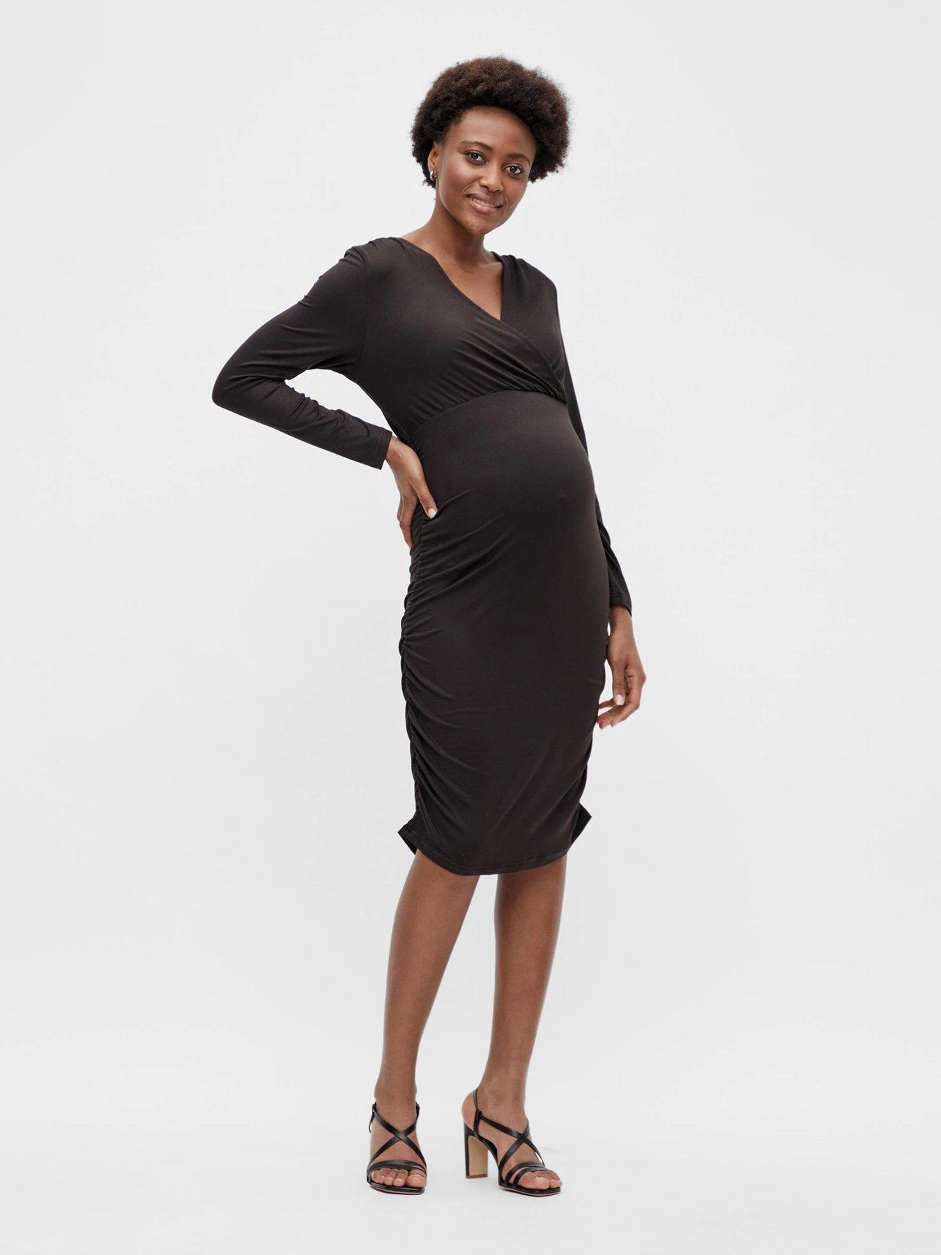 Mamalicious Maternity Wrap Front Jersey Dress - Black 5 Mamalicious Maternity Wrap Front Jersey Dress - Black - Image 3
