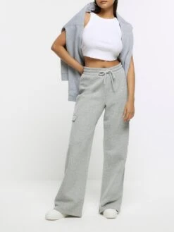 River Island Cargo Wide Leg Jogger - Grey -RIVE IS Clothing Shop VNTP8 SQ3 0000000005 GREY MDo