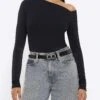 River Island Fitted Off Shoulder Top - Black -RIVE IS Clothing Shop VNTRV SQ1 0000000004 BLACK MDf