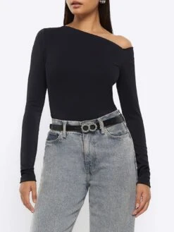 River Island Fitted Off Shoulder Top - Black